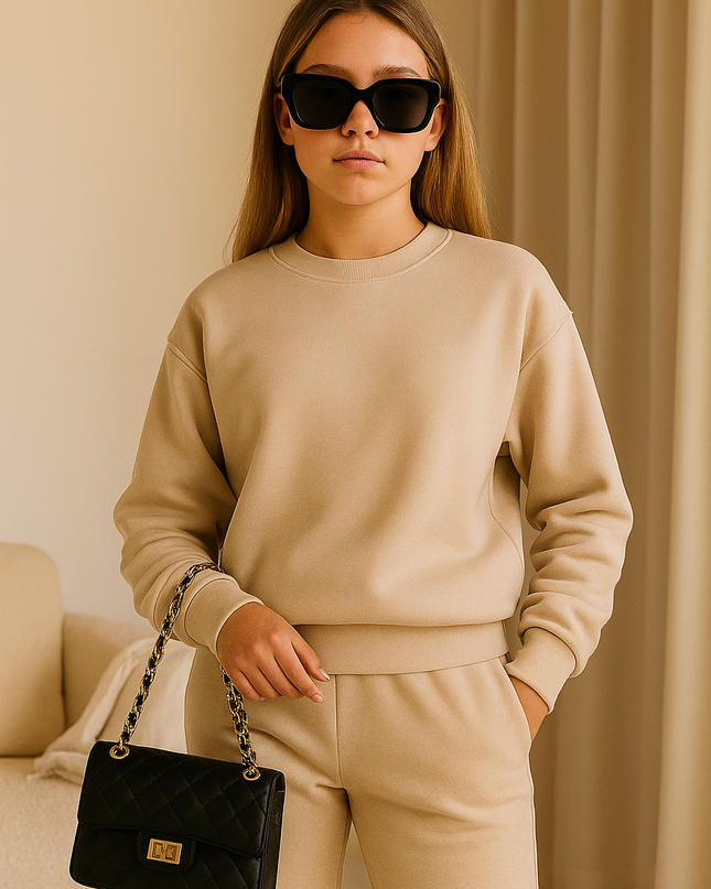 Kids Beige Sweatshirt Tracksuit