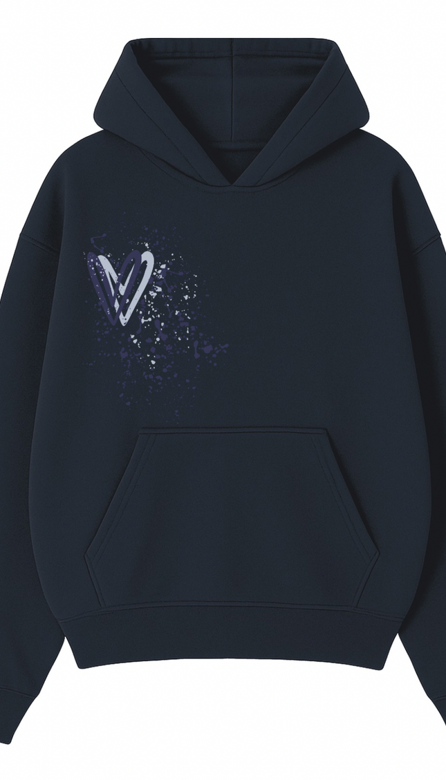 Navy Blue Heart Printed Hoodie by Miss Runway – image 2