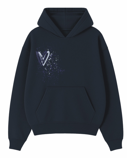 Navy Blue Heart Printed Hoodie Adults