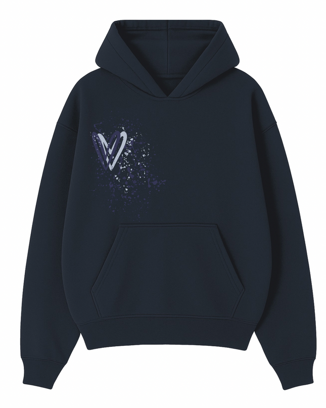 Navy Blue Heart Printed Hoodie Adults