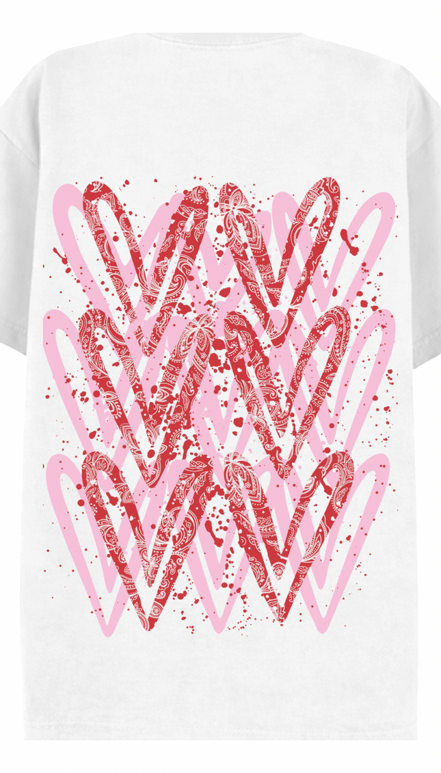 Pink/Red Paisley graffiti heart T-shirt with spray paint effect print – women's T-shirt by Miss Runway
