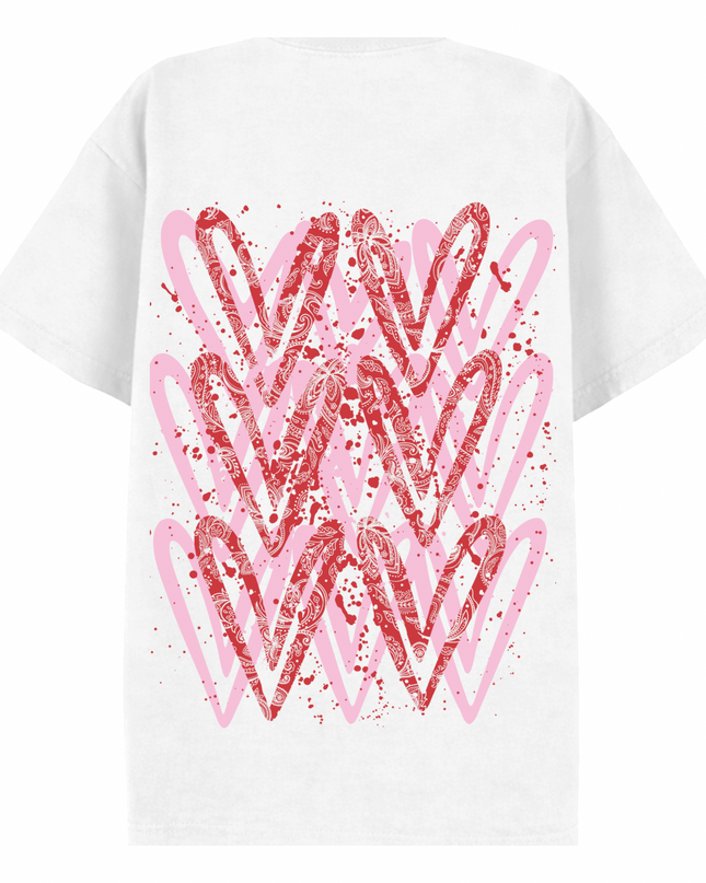 Pink/Red Paisley Heart Printed T-shirt Adult