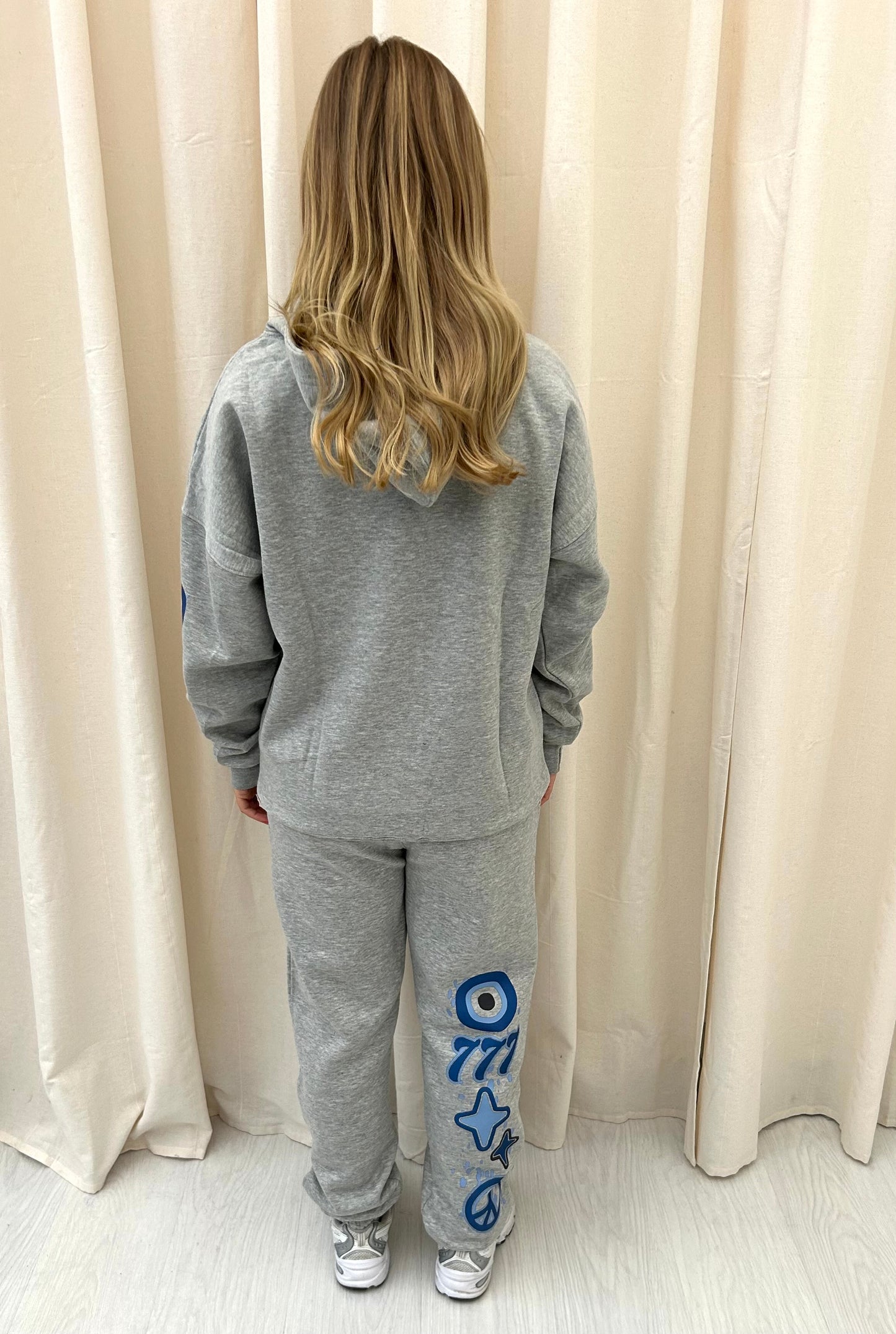 Angel Numbers Protect Your Energy Graffiti Hooded Tracksuit Grey-Blue