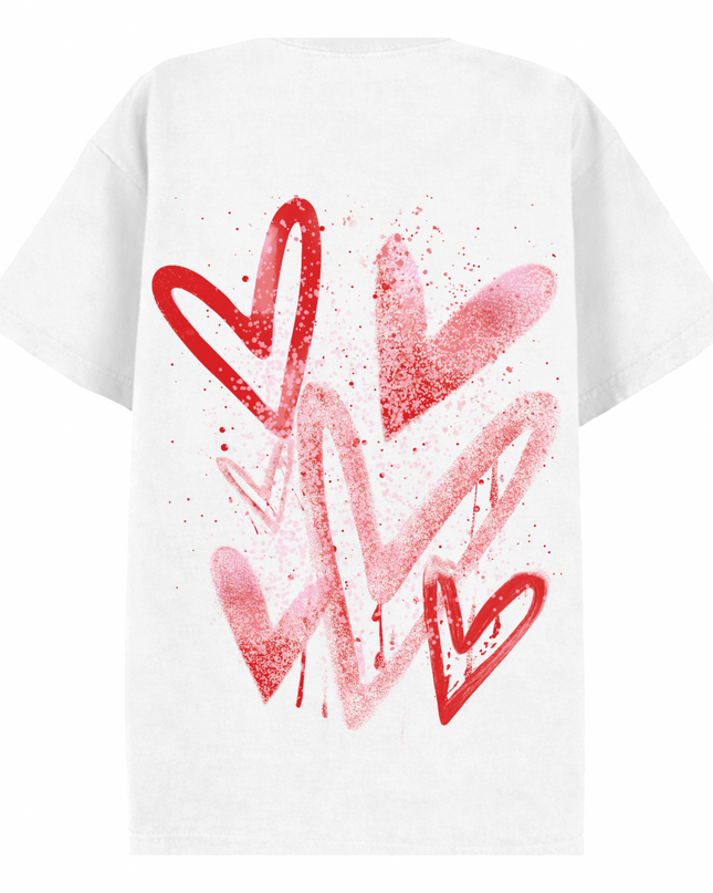 Pink/Red Heart Printed T-shirt Adult