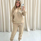 Brown Leopard Print Heart Graffiti Hooded Tracksuit Beige