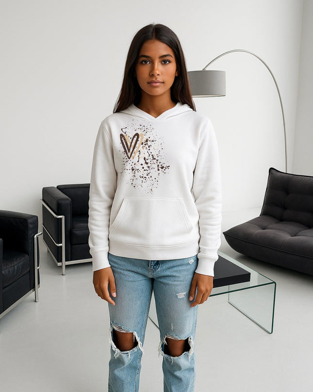 Beige/Brown Heart Printed Hoodie