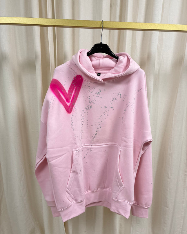 Hot Pink Heart Spray Painted Pink Hoodie Adults