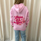 Peace & Love Graffiti Ruched Hoodie Pink