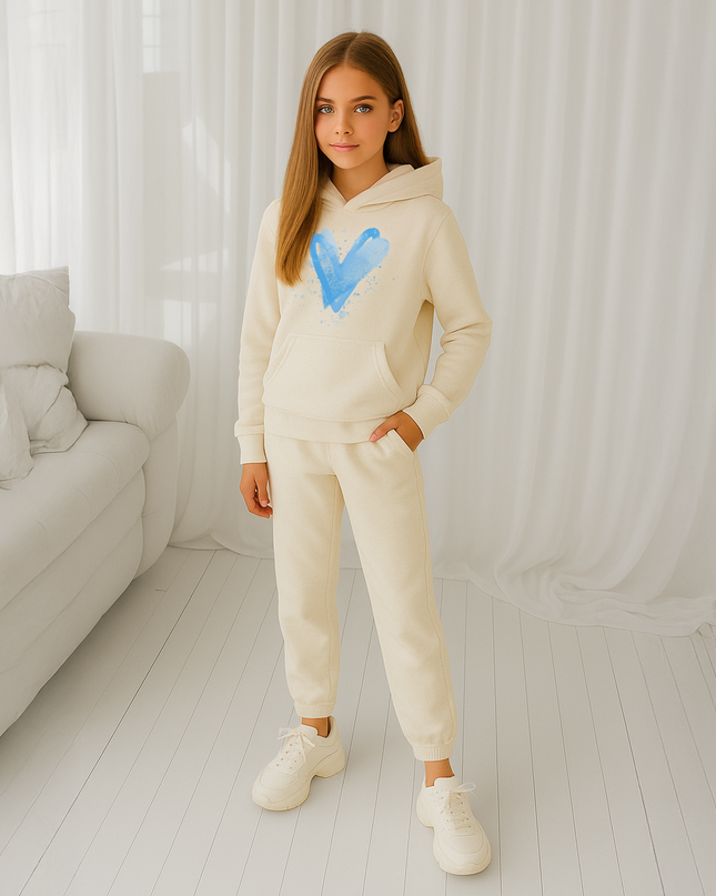Blue Scattered Hearts Printed Hooded Tracksuit Kids