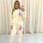 Miss Runway Multicolour Heart Graffiti Hooded Tracksuit cream