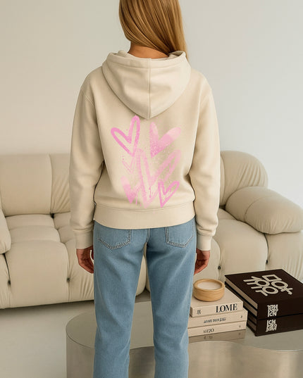 Pink Scatter Hearts Printed Hoodie