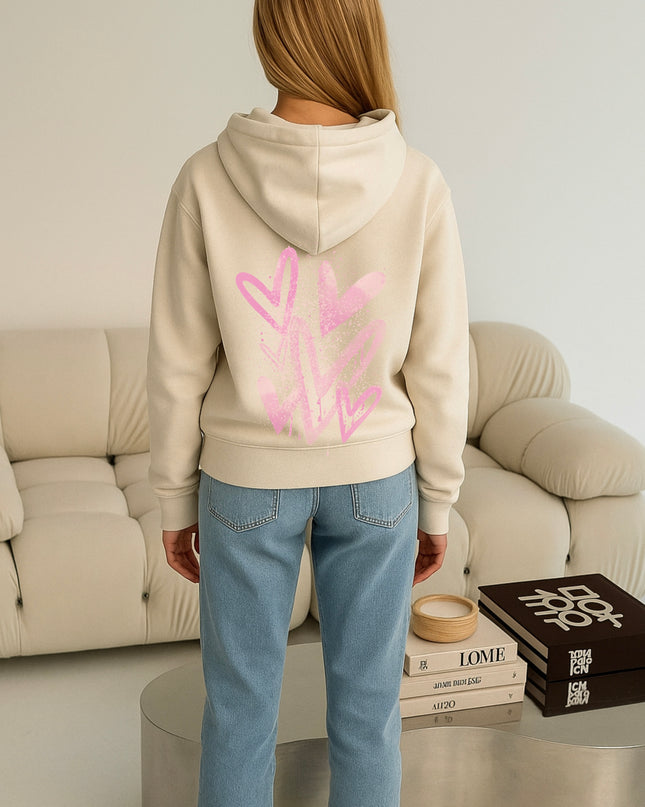 Pink Scatter Hearts Printed Hoodie