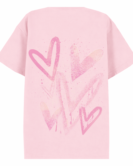 Pink Scatter Heart Printed T-shirt Kids