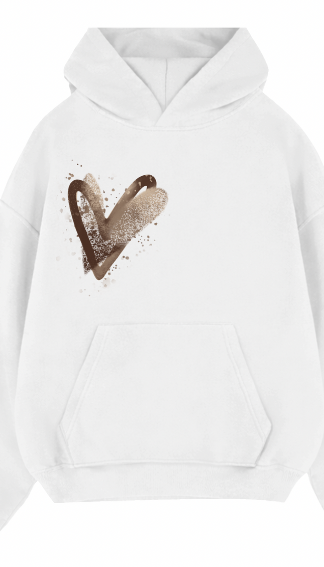 Brown Scatter Heart Printed Hoodie – image 4