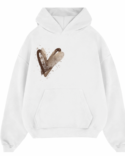 Brown Scatter Heart Printed  Hoodie Kids
