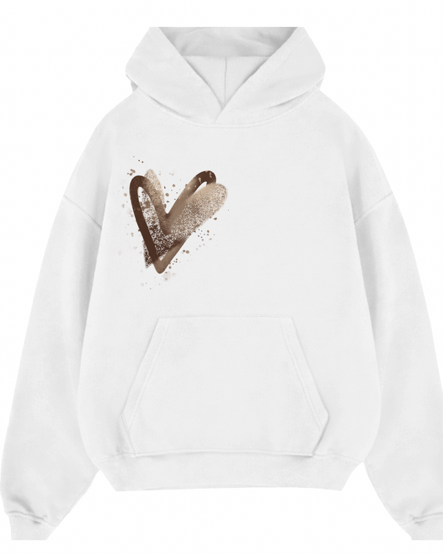 Brown Scatter Heart Printed  Hoodie Kids