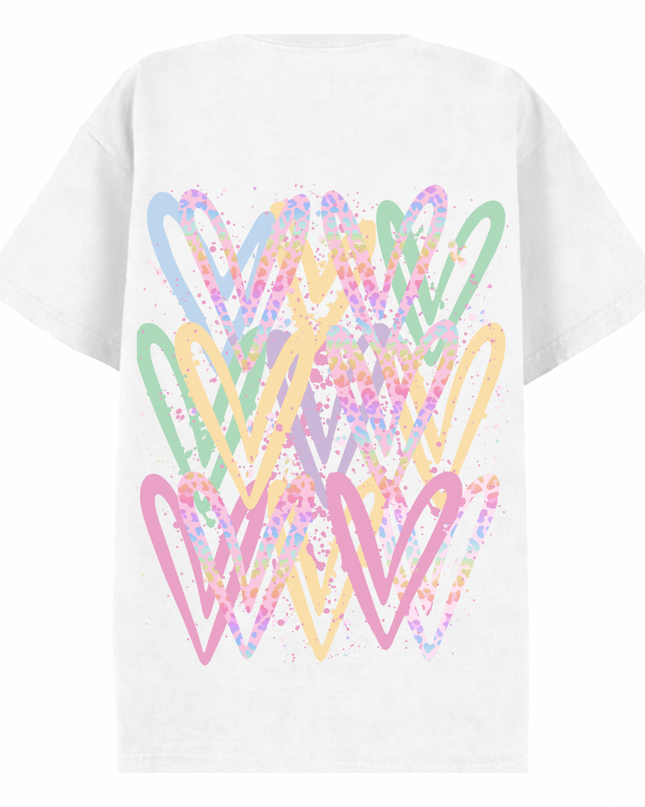 Pastel Leopard Print Heart Printed T-shirt Adult