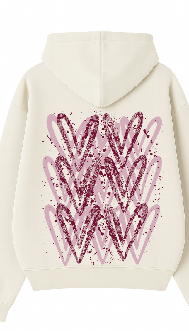 Burgundy Paisley Heart Printed Hoodie – additional view