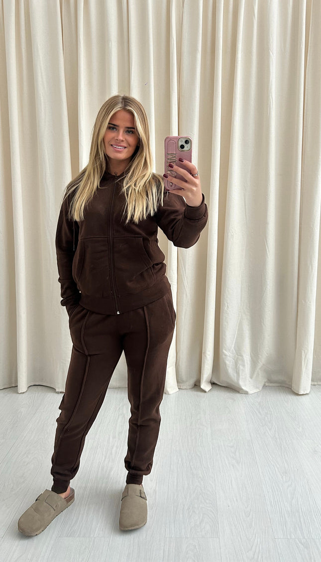 Ladies Full zip regular fit tracksuit Chocolate Brown