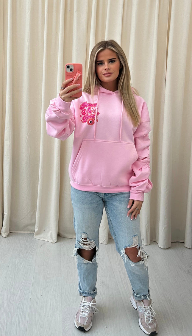 Peace & Love Printed Ruched Hoodie by Miss Runway – image 2