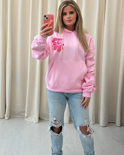 Peace & Love Printed Ruched Hoodie
