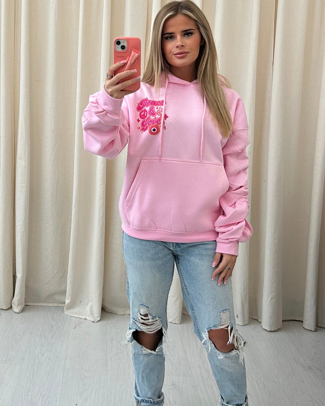 Peace & Love Printed Ruched Hoodie