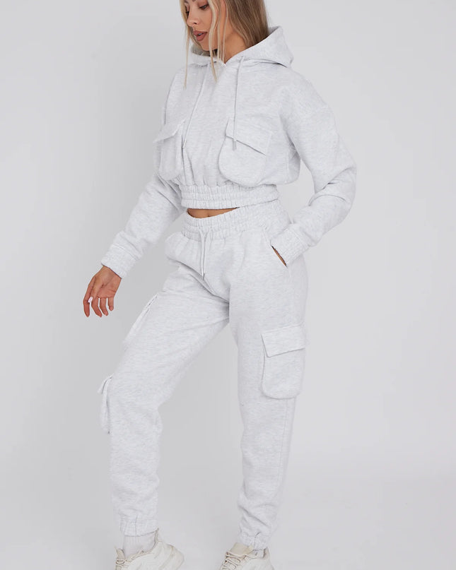 Cargo Pockets Fleece Tracksuit Ash Grey
