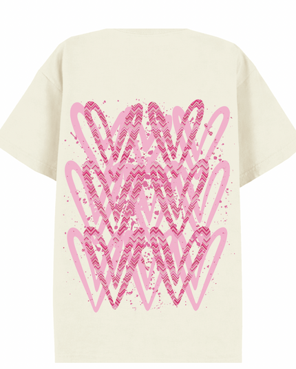 Hot Pink Zig Zag Heart Printed T-shirt Adult