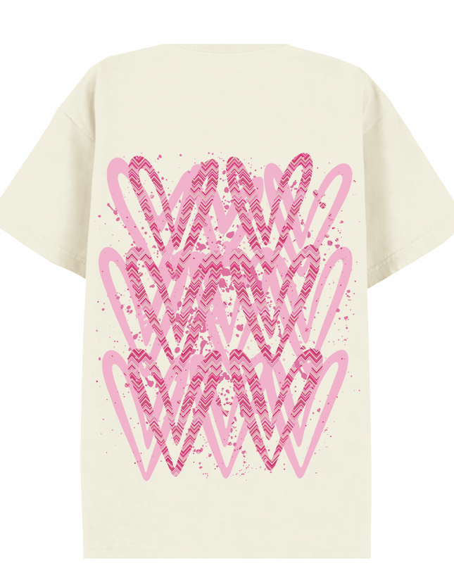 Hot Pink Zig Zag Heart Printed T-shirt Adult