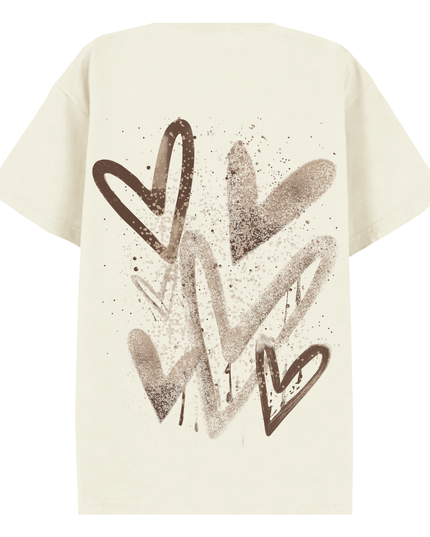 Brown Scatter Heart Printed T-shirt Kids