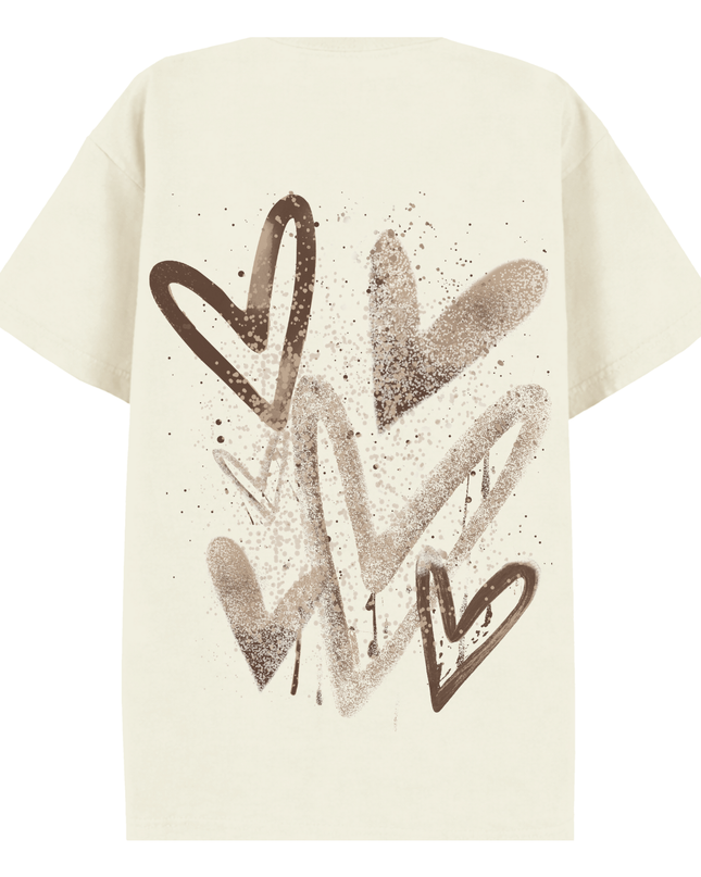Brown Scatter Heart Printed T-shirt Adult