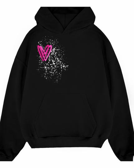 Hot Pink/Silver Heart Printed  Hoodie Kids