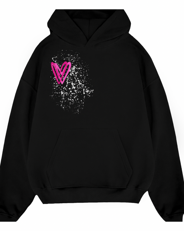 Hot Pink/Silver Heart Printed  Hoodie Kids