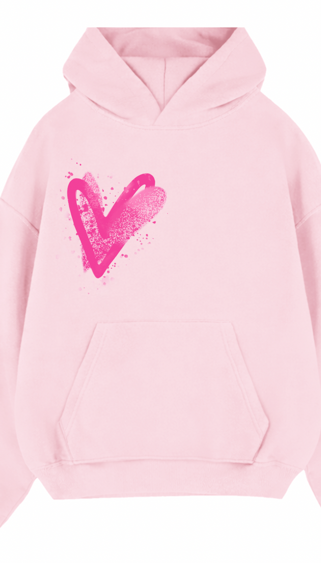 Hot Pink Scatter Heart Printed Hoodie – image 6