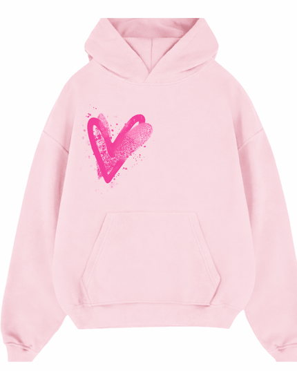 Hot Pink Scatter Heart Printed Hoodie Adults