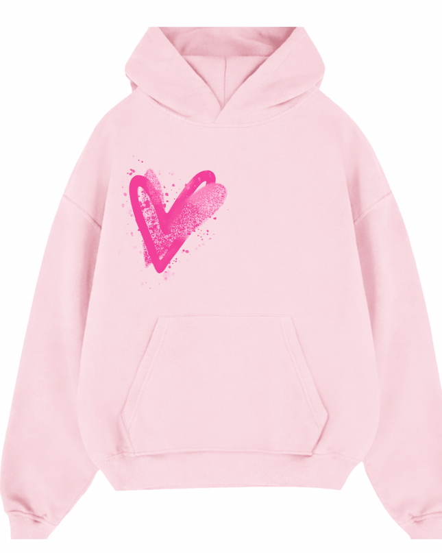 Hot Pink Scatter Heart Printed  Hoodie Kids