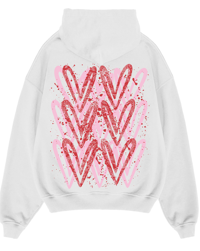 Pink/Red Paisley Heart Printed Hoodie Adults