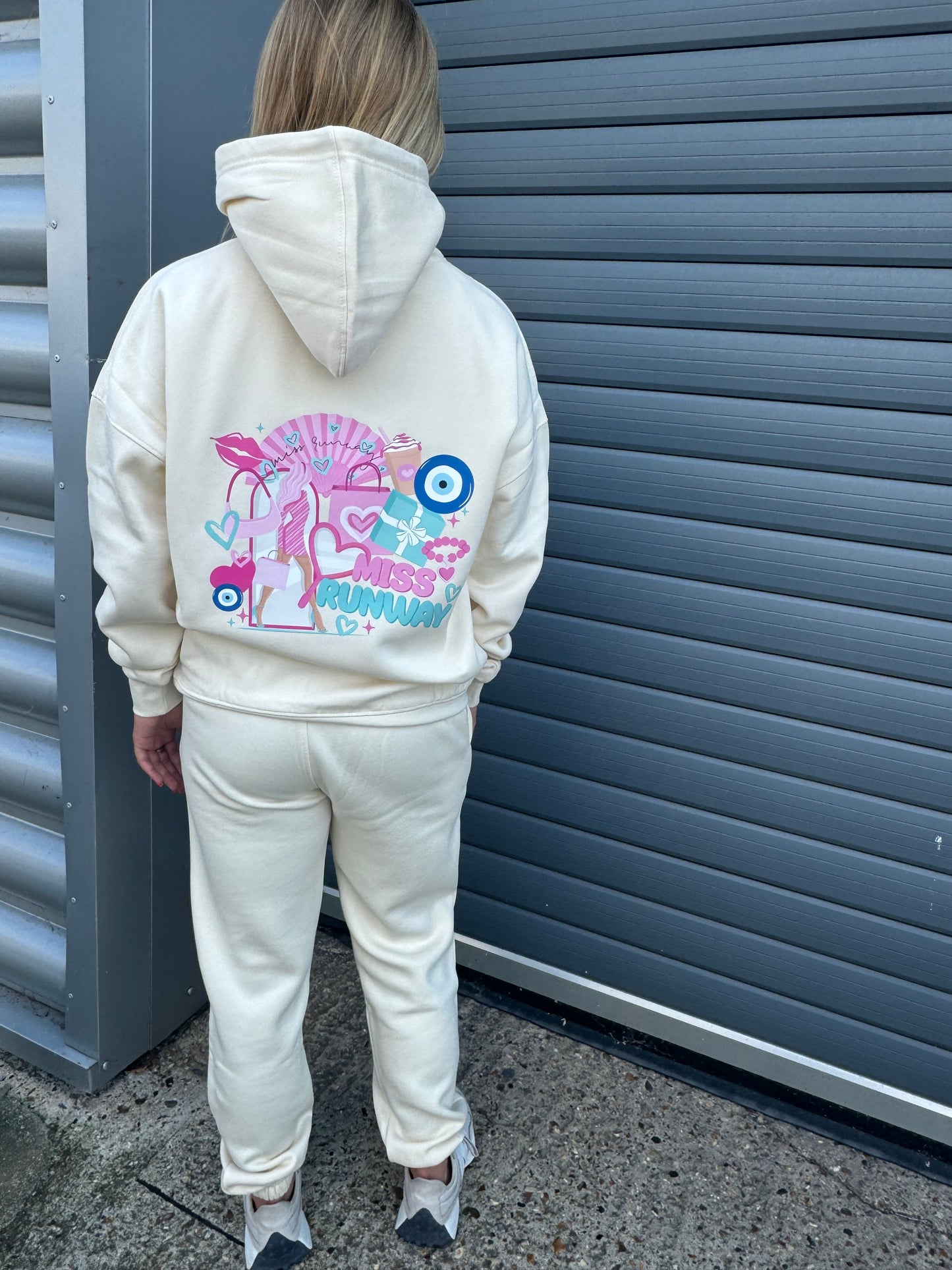 Miss Runway Good Vibes Only Oversized Hooded Tracksuit Cream