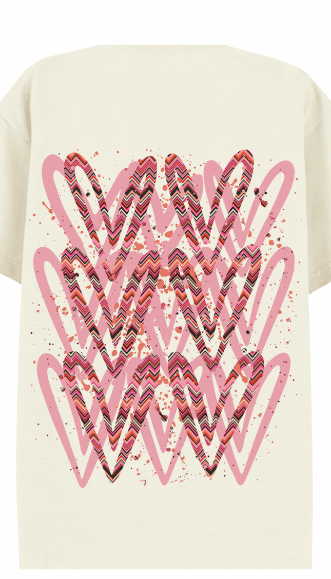Coral Zig Zag graffiti heart T-shirt with spray paint effect print – women's T-shirt by Miss Runway