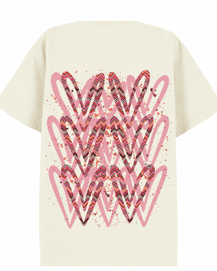 Coral Zig Zag Heart Printed T-shirt Adult