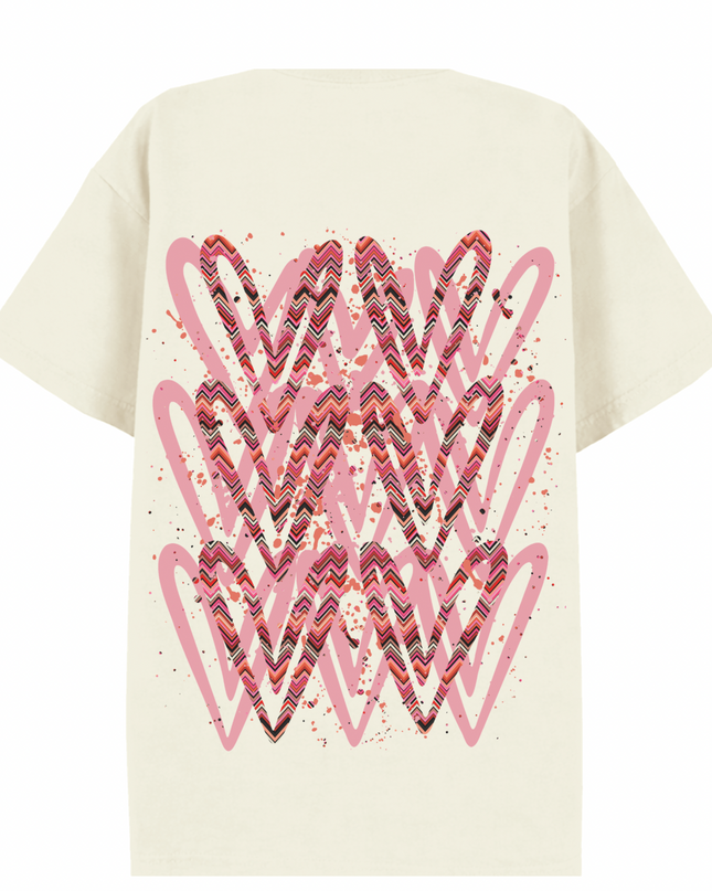 Coral Zig Zag Heart Printed T-shirt Adult