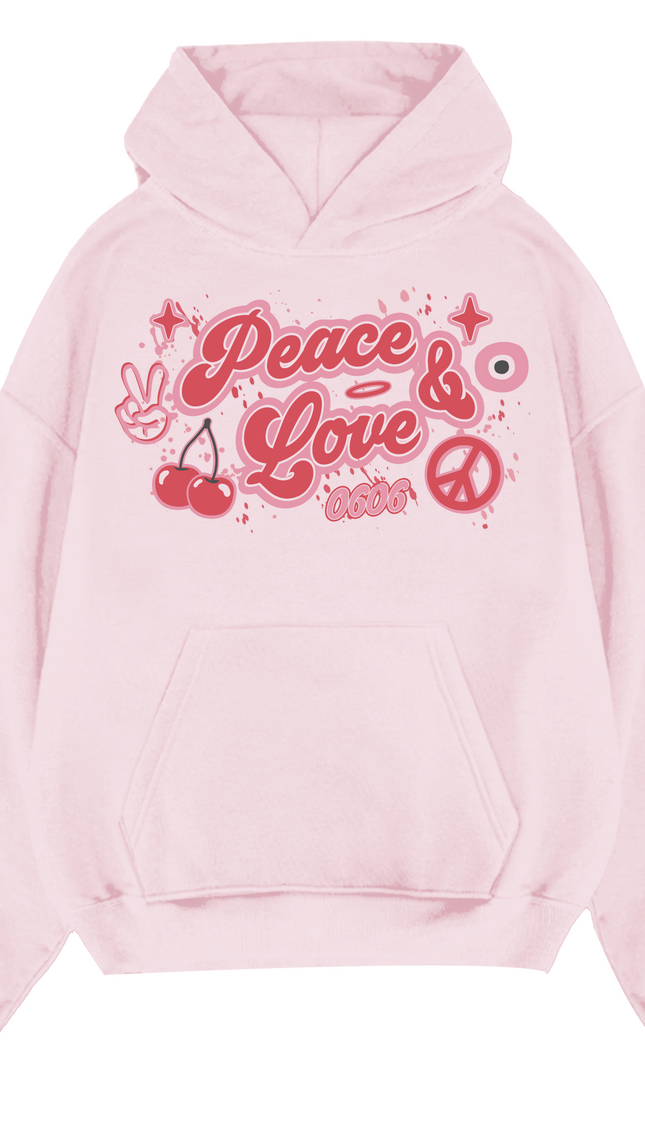 Pink/Red Peace & Love Hoodie – additional view