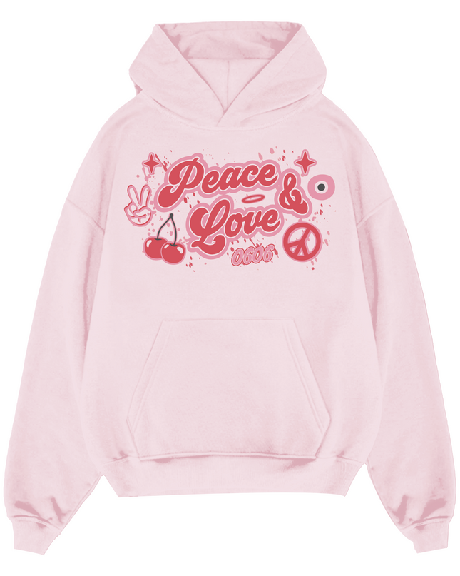 Pink/Red Peace & Love Hoodie Adults