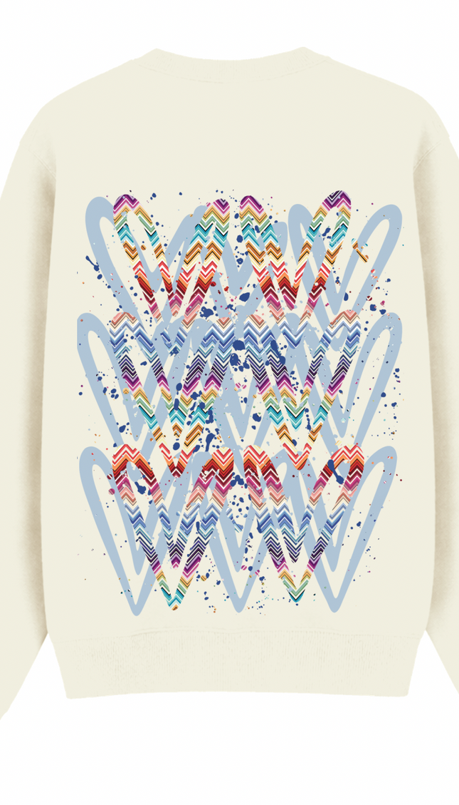 Multicoloured Zig Zag graffiti heart sweatshirt with spray paint effect print – women's sweatshirt by Miss Runway