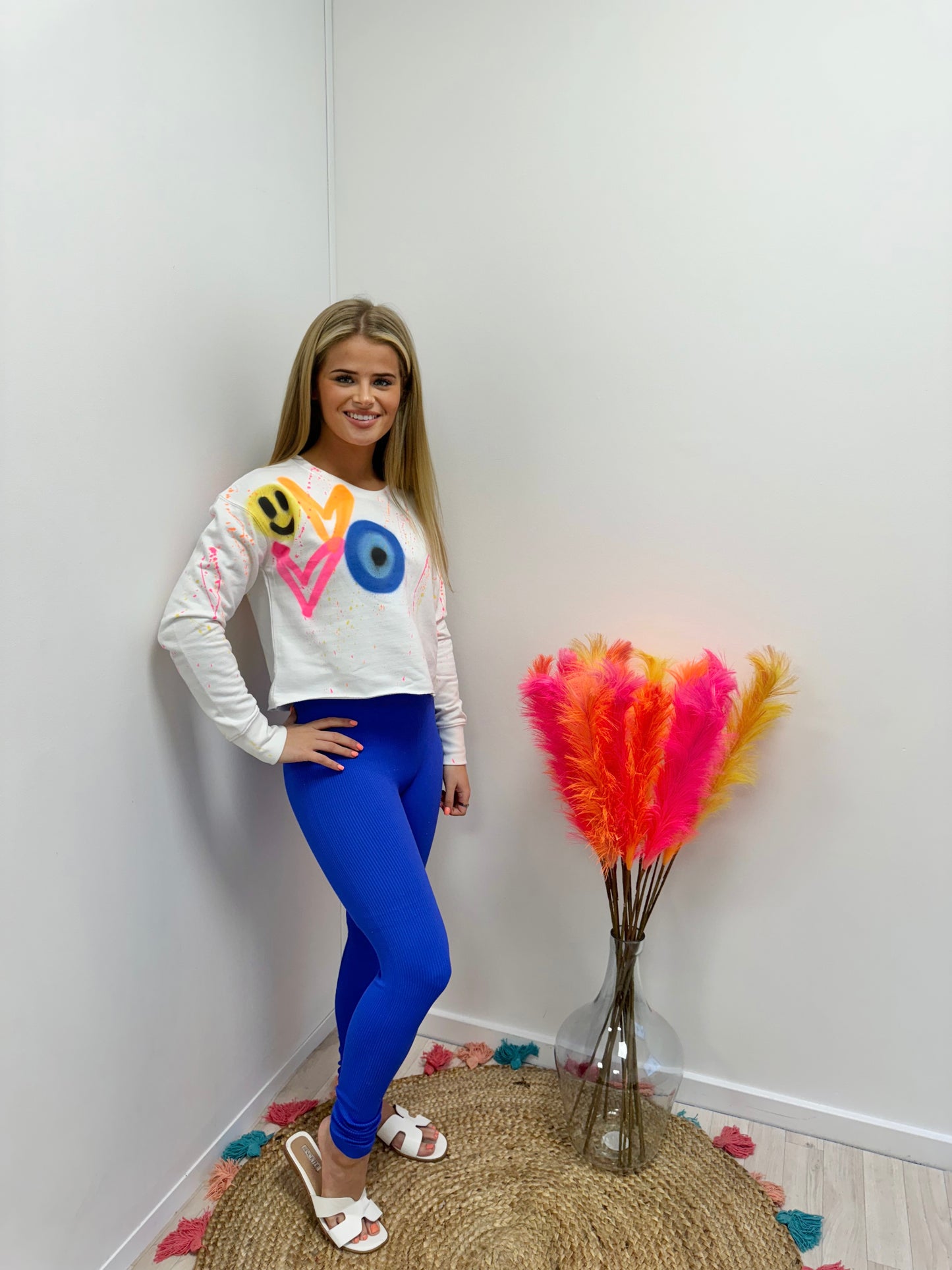 Neon Hearts/Evil Eye/Smiley Cropped Sweatshirt