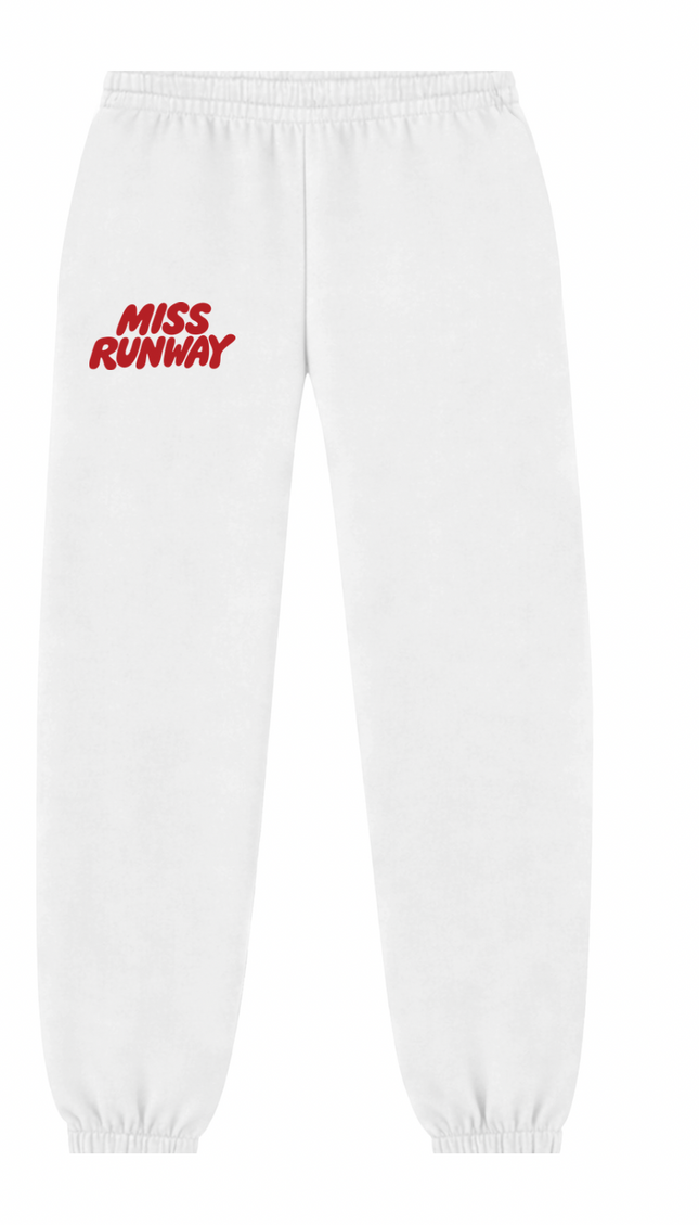 Miss Runway Established Joggers White/Red – adult printed joggers by Miss Runway