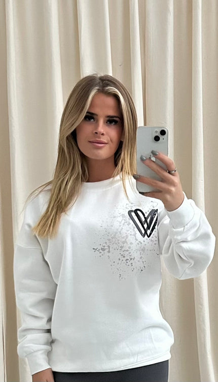 Dark Grey Heart Graffiti Sweatshirt White