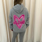 Miss Runway Pink Heart Graffiti Ruched Hoodie And Legging Set Grey