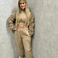 Cropped Ruched Hooded Tracksuit Beige