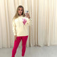 Miss Runway Pink Heart Graffiti Hoodie And Legging Set Cream